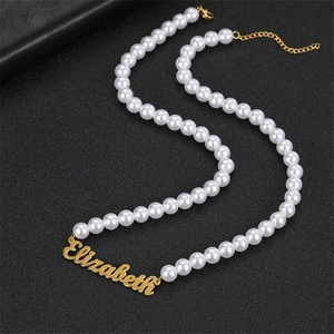 Wholesale Luxury Dainty Women's Gold Pearl <b>Chain</b> Stainless Steel <b>Name</b> Charm Necklaces-Casual/Sporty Style - Product Image 4