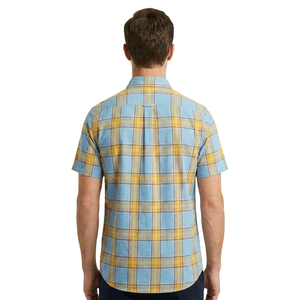 Chemise à carreaux vintage en coton et lin à manches courtes pour <span class=keywords><strong>homme</strong></span>, personnalisable avec logo OEM, de haute qualité, fabriquée par XUCHANG - Product Image 3