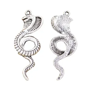 Dijes rey cobra serpiente 49x19mm colgantes de Color plata antigua que hacen DIY joyería tibetana hecha a mano