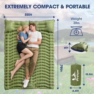 Almohadilla para dormir doble ultraligera de PVC para 2 personas, colchoneta inflable compacta para acampar, almohada con bomba de pie incorporada para coche, tienda de playa de viaje - Product Image 3