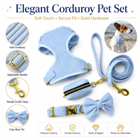 Ensemble Harnais pour Chien avec Gilet en Velours Côtelé Réglable, Collier, Laisse, Nœud Papillon et Pochette – Accessoires de Promenade Doux pour Animaux de Compagnie – Marque Privée, Vente en Gros