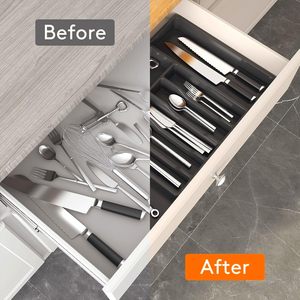 Plateau de rangement compact et réglable pour couverts de cuisine, plateau extensible pour l'organisation des couverts dans le tiroir - Product Image 4