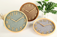 Jam Dinding Modern Single Face Hanging Quartz Needle dengan Bingkai Kayu dan Angka 3D dari Kain Burlap untuk Ruang Tamu dan Kamar Tidur