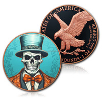Pièce commémorative en cuivre fin 999 de 1 oz, motif squelette imprimé, pour le Jour des Morts, objet de collection en métal, vente en gros