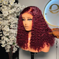 YUNSEN YS-Y-206 Perruques frontales bouclées sans colle en cheveux humains, densité 200, 99J, Super Double Drawn, raie latérale 13x4 HD