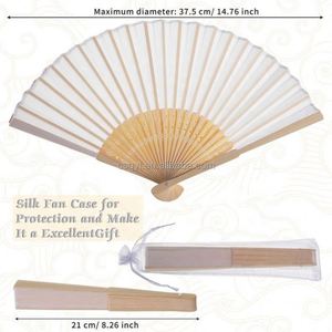 พัดมือพับได้ทำจากผ้าไหมเทียมสีขาว ลายไม้ไผ่ ของชำร่วยงานแต่งงาน ของขวัญงานเลี้ยงฉลองเด็กแรกเกิด พร้อมถุงของขวัญ - Product Image 3