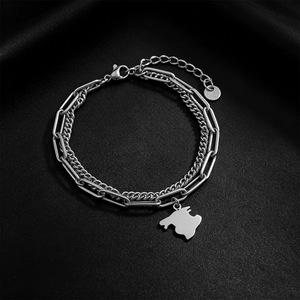 Pulsera de Cadena de Doble Capa de Acero Inoxidable 304 con Colgante de Mapa de la Isla Española, Chapado al Vacío, Joyería Diaria Unisex para la Muñeca - Product Image 5