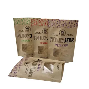 Biodegradable Kraft Paper Bags For Beef Jerky Packaging The EVOH High Barrier Ziplock Bags With Clear Window For Food Pack