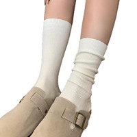 Chaussettes mi-mollet pour femmes gris blanc rayures verticales Simple Double aiguille Ins mince couleur unie longueur d'équipage pour l'automne