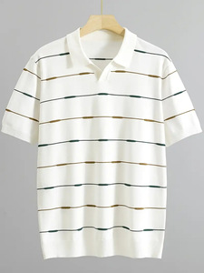 Suéteres de Punto de Manga Corta de Alta Calidad con Cuello Polo, Ropa Básica Diaria para Hombre, Camiseta de Hombre Estilo Old Money - Product Image 3