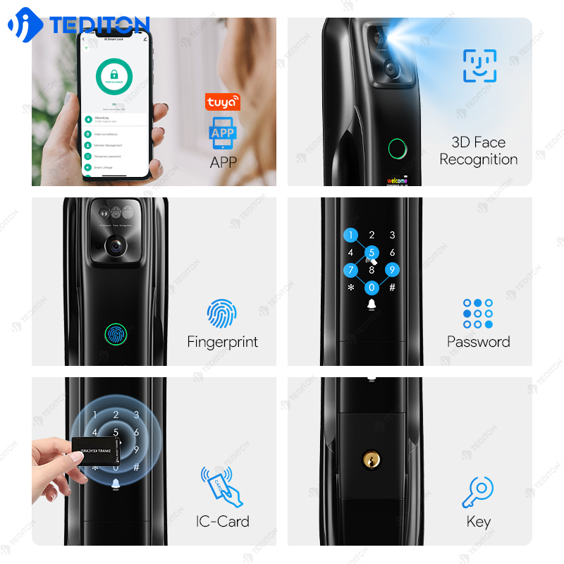 Tediton Active Video Intercom Full Automatic Tuys Wifi Face Recognition Smart Door Lock With Camera and Fingerprint · image 2