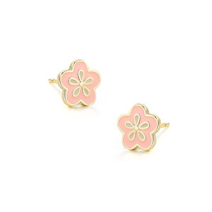Pendientes de Plata de Ley con Circonita para Bebés Recién Nacidos, Diseño de Flor con Esmalte Rosa, para Fiestas, Gran Venta - Product Image 2