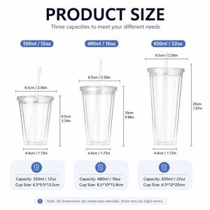 Wholesale 12oz 16oz 22oz 24oz BPA Free Double Wall Acrylic Clear Juice Water Tumbler <b>Tea</b> Plastic Coffee <b>Mug</b> with Straw and Lids - Product Image 3