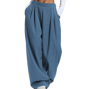 <span class=keywords><strong>Pantaloni</strong></span> Basic a Gamba Larga da Donna Personalizzati OEM Autunno e Inverno Casual Comodi e Larghi <span class=keywords><strong>con</strong></span> <span class=keywords><strong>Vita</strong></span> Elasticizzata Tinta Unita e Tasche - Product Image 4