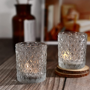 Portavelas de Vidrio Transparente con Relieve, Estilo Nórdico, Resistente al Calor, 3 oz, para Centro de Mesa de Boda - Product Image 3
