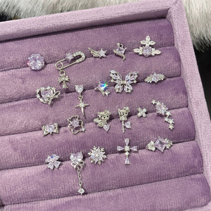Bijoux de piercing tendance en cuivre et zircon, clous d'oreille filetés avec zircon violet, motifs étoile, papillon, cœur, croix, vente en gros OEM - Product Image 1