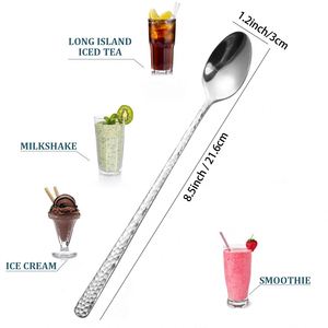 Cuillères à thé glacé en acier inoxydable martelé à long manche, cuillères à cocktail, cuillères à café et à dessert – Vente en gros usine - Product Image 2