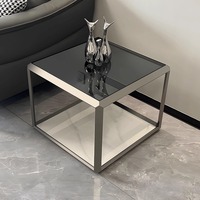 Table d'appoint moderne noire avec plateau en marbre carré, meuble de salon de luxe, table d'appoint en acier inoxydable doré