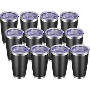 Gobelet isotherme en acier inoxydable de 20 oz avec couvercle, à double paroi, pour les voyages, en noir avec revêtement en poudre - Product Image 1