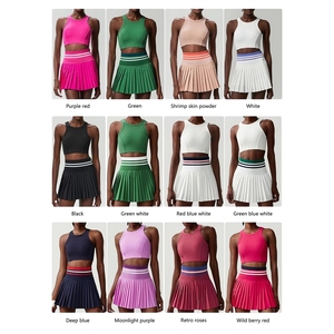 Jupe de tennis plissée élégante avec haut court dos nageur assorti - Ensemble athlétique léger et extensible pour <span class=keywords><strong>femme</strong></span> - Product Image 5