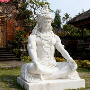 YOUFINE Handgeschnitzte Weiße Marmor Lord Shiva Statue für Außenbereich Tempel Garten Spirituelle Dekoration - Product Image 1