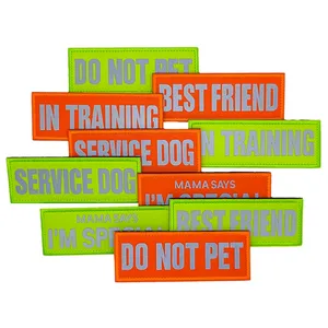 Reflective Dog Training Patches Removable Tactical Patches Fluorescent Orange Hook Loop Embroidery Patches For Dog Harness Vest