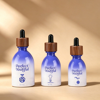 Flacon compte-gouttes en verre dégradé bleu et blanc 30ml 50ml 100ml pour huiles essentielles avec bouchon en bois – Mini emballage premium pour sérum