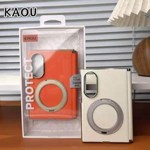 เคสโทรศัพท์แบบวงแหวนแม่เหล็ก KAOU สำหรับ Samsung z fold 8 แบบกระเป๋าสตางค์ หนังเทียม สีส้มดำ พร้อมที่วางโทรศัพท์ - Product Image 3