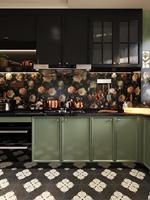 Aparador con Puertas de Vidrio, Moderno y de Lujo, en Verde y Negro, para Comedor, Personalizable