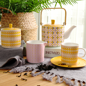 Elegante tè del pomeriggio variopinto all'ingrosso rombi della decalcomania 17 pcs set <span class=keywords><strong>da</strong></span> tè in ceramica con teiera - Product Image 2
