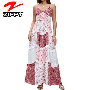 ZIPPY OEM Abito Lungo Elegante Personalizzabile <span class=keywords><strong>con</strong></span> Stampa Floreale a Balze, <span class=keywords><strong>Spalline</strong></span> Sottili e Schiena Incrociata, Ideale per Spiaggia e Vacanze - Product Image 1