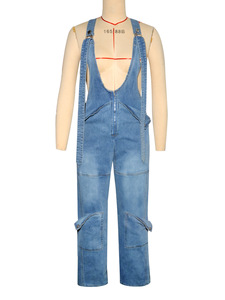 Nouveautés 2025 Combinaison <span class=keywords><strong>en</strong></span> <span class=keywords><strong>jean</strong></span> pour femme taille haute coupe ample style vintage décontractée automne jambe large - Product Image 2