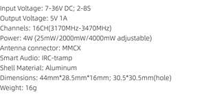 3.3G 16CH VTX Video Transmitter For <b>Drones</b> With Fan Cooling Plastic Housing - Product Image 6