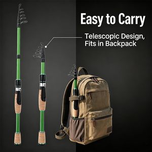 Canne à pêche télescopique portable en fibre de carbone, pointe solide, poignée en liège, courte et pliable, 7FT, idéale pour les voyages - Product Image 6