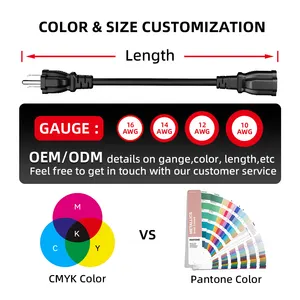 C13 Power Cable For Monitor PC Desktop Printer Scanner 16 AWG NEMA 5-15P To IEC13 Hospital Grade