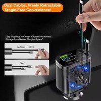 Chargeur de voiture rétractable en gros 4-en-1 à charge rapide USB-C, chargeurs de voiture multiport de voyage à charge rapide avec câble long