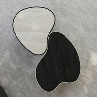 Ensemble de tables basses gigognes modernes avec plateau en pierre frittée travertin, table d'appoint en placage de bois noir avec tiroir