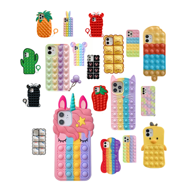 Silicone Waterproof Pops It for Fidget Push Bubble Mobile Phone Case for iPhone 16 12 11 Pro Max XS XR for Samsung A02s