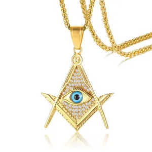 Fashionable ANK Jewelry Gold Chain all seeing eyes Pyramid Pendant Necklace Men