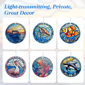 Turtle Suncatchers Stained Glass <b>Window</b> Hanging Turtle Ocean Suncatcher Glass <b>Panel</b> with Riband Hangings Marine Life Sun Catcher - Product Image 5