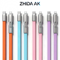 Kabel Data USB-C 2-in-1 Silikon Cair Ramah Kulit Nylon 240W Pengisi Daya Cepat Penyangga Ponsel Anti Kusut Pemindai Barcode Pipih 1.2m
