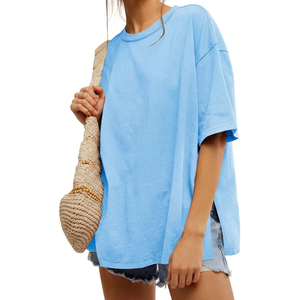 เสื้อยืดคอกลมแขนสั้นขนาดใหญ่พิเศษผู้หญิงสีทึบทรงหลวมผ้าฝ้าย 100% ระบายอากาศได้ดีฤดูใบไม้ผลิฤดูร้อนเสื้อยืดลำลอง - Product Image 1