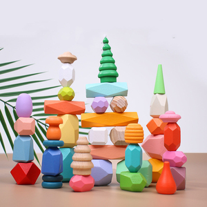 Vendita calda bambini Montessori giocattoli in legno blocchi di costruzione Set di legno impilamento rocce - Product Image 4