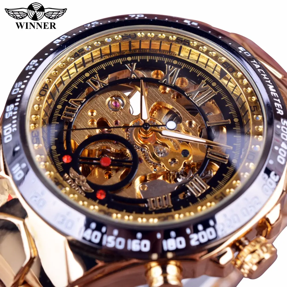Winner New Number Sport Design Bezel Golden Watch Mens Watches Top Brand Luxury Montre Homme Clock Men Automatic Skeleton