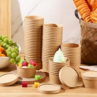 Gobelets à crème glacée jetables personnalisés avec logo, imprimés, avec couvercle et cuillères, prix d'usine