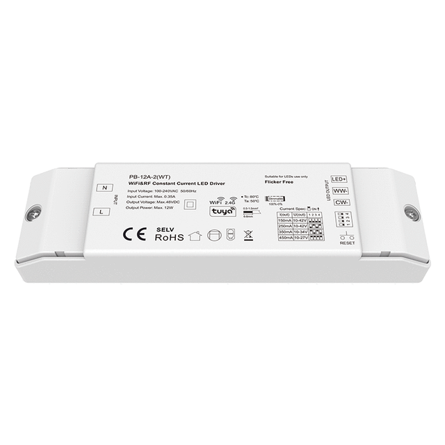 PB-12A-2(WT) 10-42VDC 2CH LED Dimmer Driver 12W Constant Current (150-450)mA Compatible with WiFi RF CCT CC for CC LED Lighting