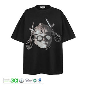 Men's 100% Cotton Goth Skull Print T-<b>Shirt</b> <b>Black</b> Streetwear Style Oversized <b>Silk</b> Screen Printing Woven Fabric - Product Image 3