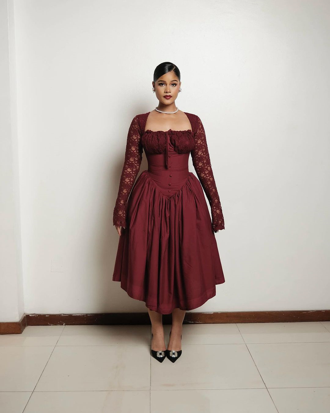 dress with long v neck V-Neck Pleated Long Dress with Slit