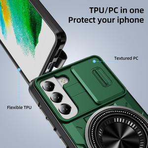 Chargement sans fil magnétique à fenêtre coulissante pour Samsung Galaxy S21 S21FE S21Ultra coque de téléphone avec <span class=keywords><strong>protection</strong></span> en verre de lentille à montage en anneau - Product Image 4