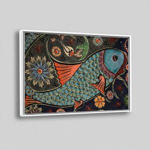 Toile imprimée mosaïque d'art moderne avec motif de poisson - Encadrée de blanc, 1 panneau, 1P-Encadrée de blanc - Product Image 2